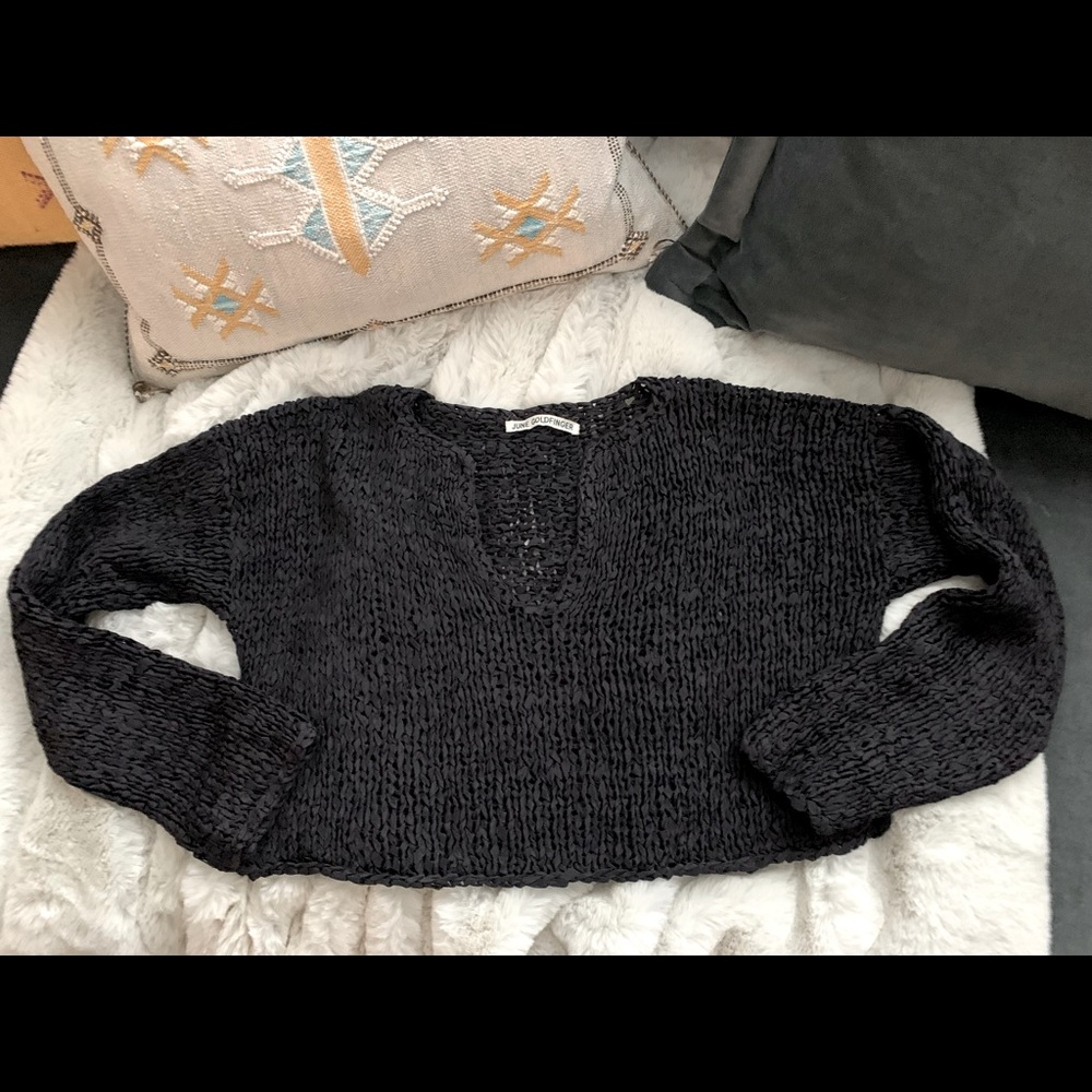 Black Silky Crocheted Designer Sweater